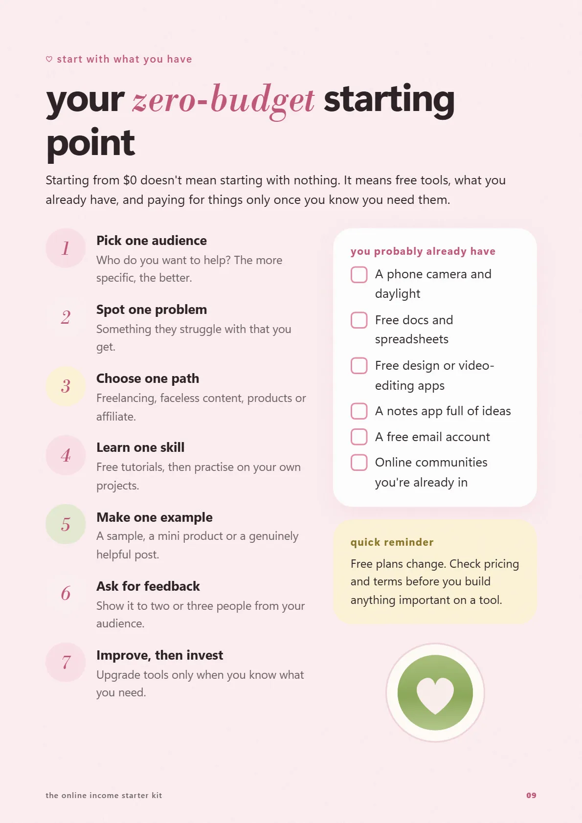 Starter Kit page 9: Your zero-budget start